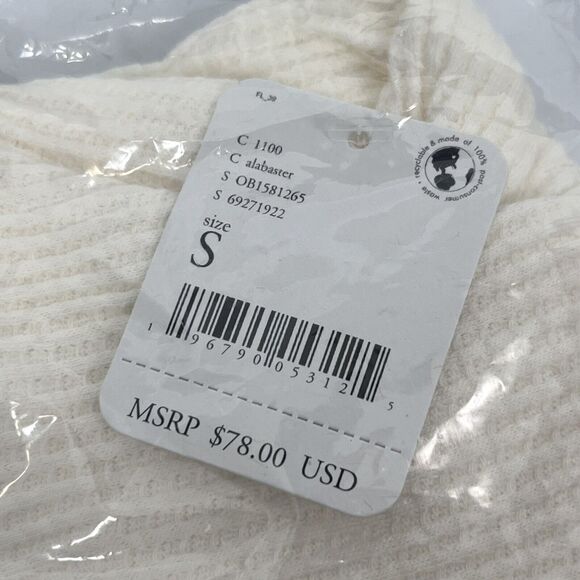 Free People Santa Clara Thermal Top Sz S Alabaster White Oversized Waffle Knit - Picture 6 of 9